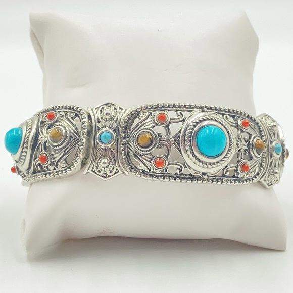 Graziano bracelet boho best western simulated turquoise tiger eye silver tone - Picture 10 of 14